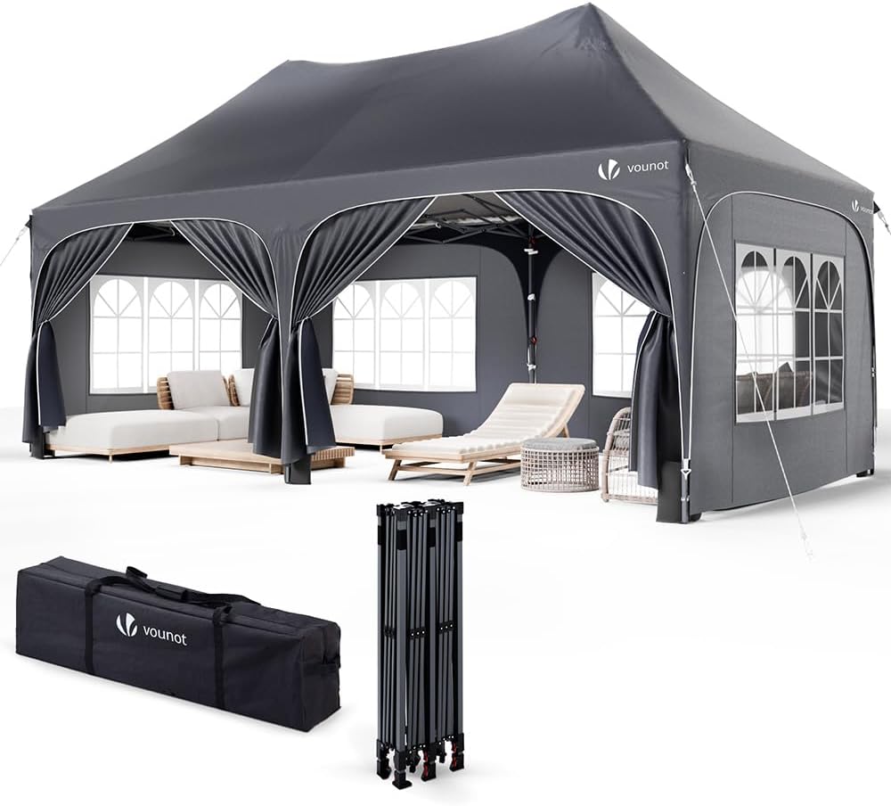Tonnelle de jardin pliante 3 x 6 m avec parois amovibles sacs de sable structure acier protection UV50+ imperméable