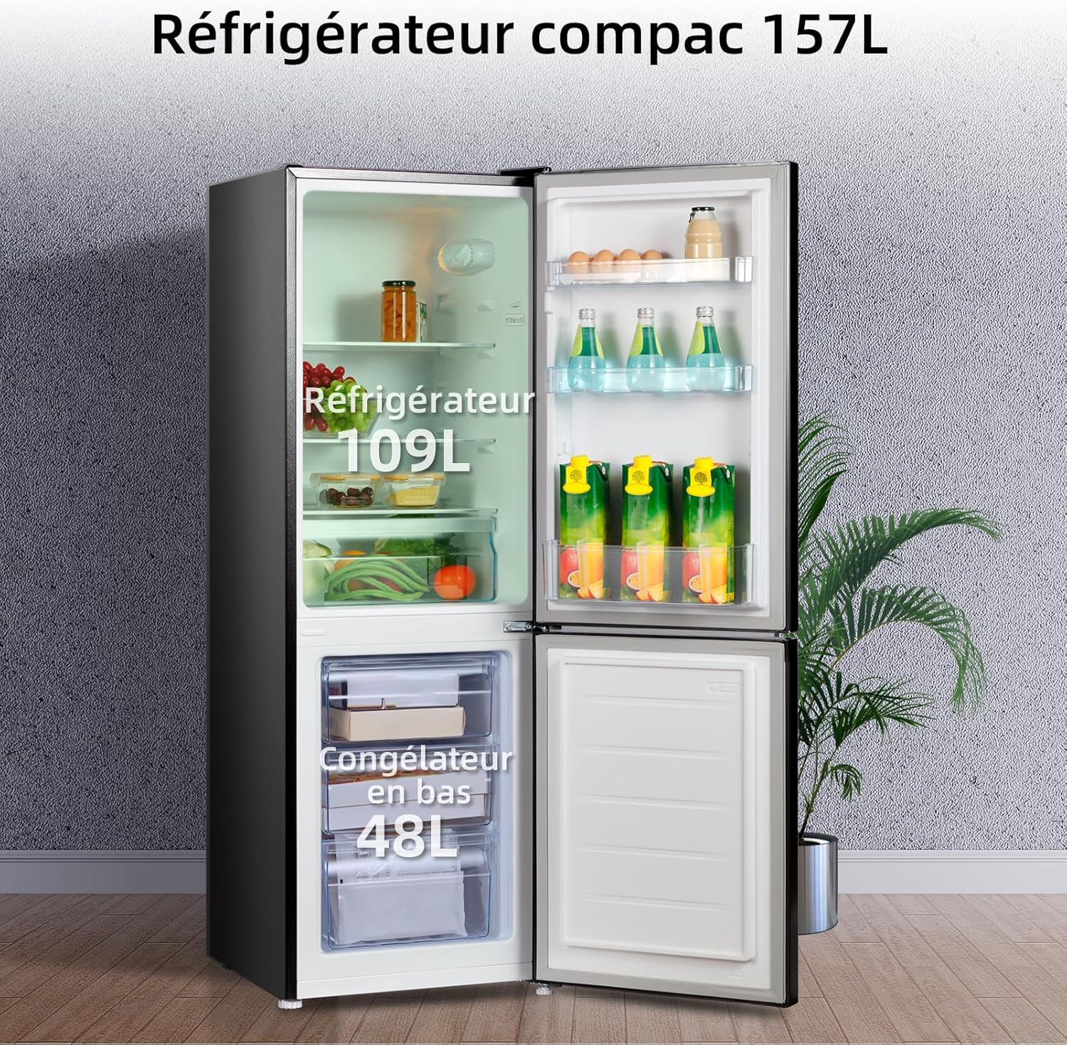 Réfrigérateur congélateur bas FBM157L42 157 L 109 + 48 L largeur 47,4 cm Low Frost 39 dB portes réversibles noir