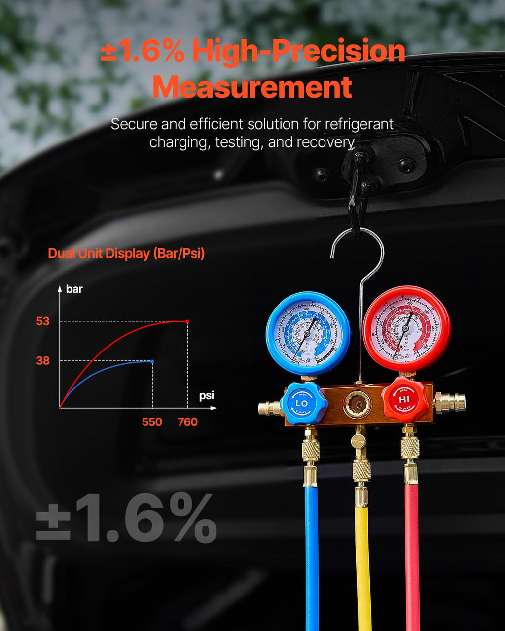 Pompe à vide climatisation CVC VP145 127 L/min 1 étage pour réfrigérant R134a R410A R404A avec kit manomètre et détecteur de fuite