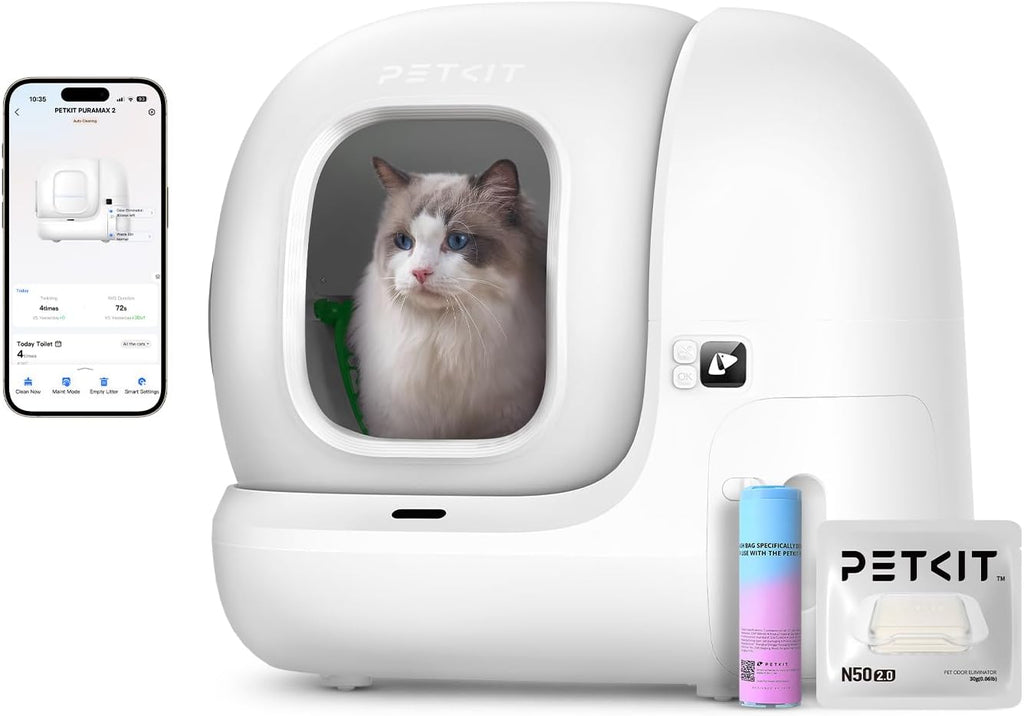 Litière autonettoyante pour chat Pura Max 2 76 L avec contrôle app WiFi 2,4 GHz sécurité XSecure