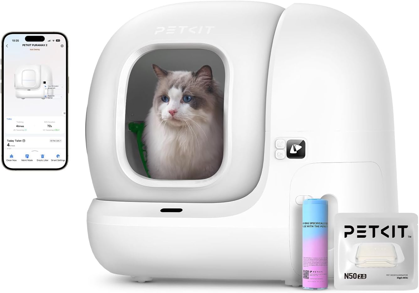Litière autonettoyante pour chat Pura Max 2 76 L avec contrôle app WiFi 2,4 GHz sécurité XSecure