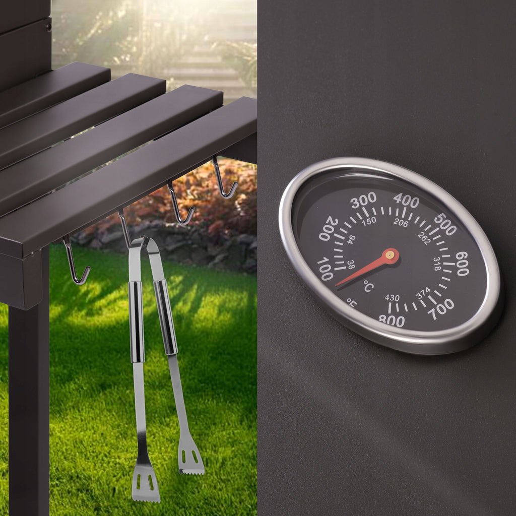 Duży grill węglowy żeliwny z regulacją rusztu i temperatury oraz termometrem