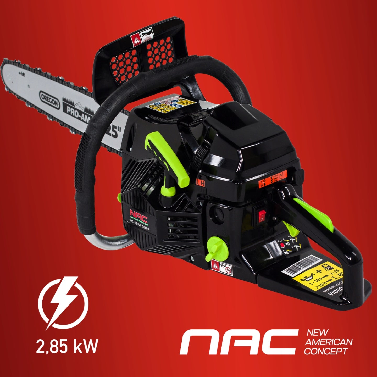 Piła Łańcuchowa Spalinowa CST61 61 cm³ 2.85 kW Prowadnica 50 cm 20 Cali z Gaźnikiem Walbro Łańcuchem Oregon i Systemem Antywibracyjnym