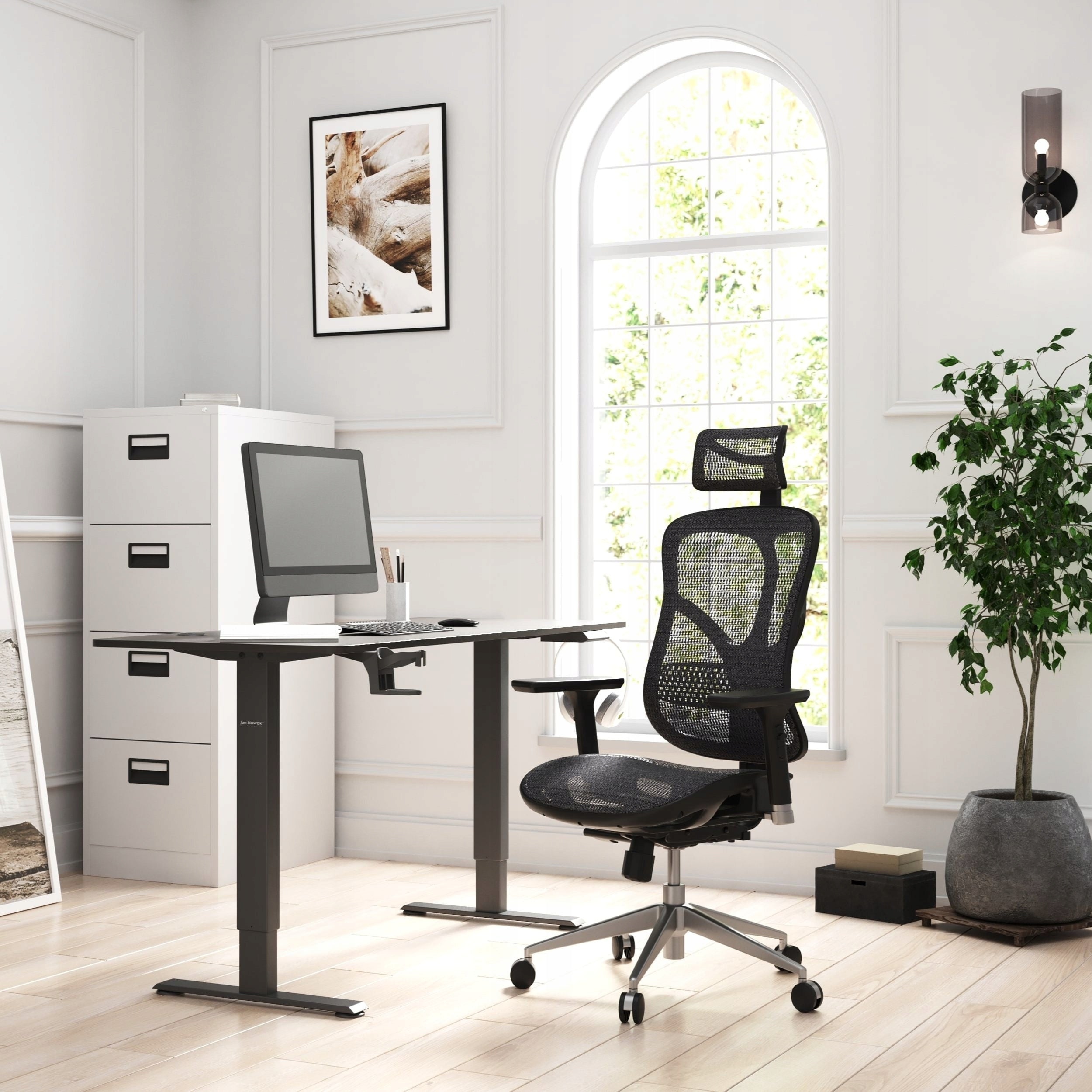 Fotel biurowy ergonomiczny obrotowy V-Basic 950 czarny z regulowanym zagłówkiem i podłokietnikami