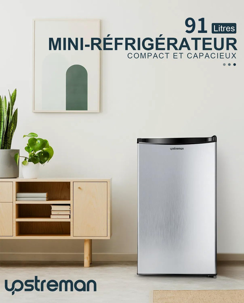 Petit réfrigérateur BR321 91 L avec congélateur 8,5 L thermostat réglable porte réversible acier inoxydable