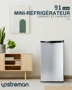 Petit réfrigérateur BR321 91 L avec congélateur 8,5 L thermostat réglable porte réversible acier inoxydable