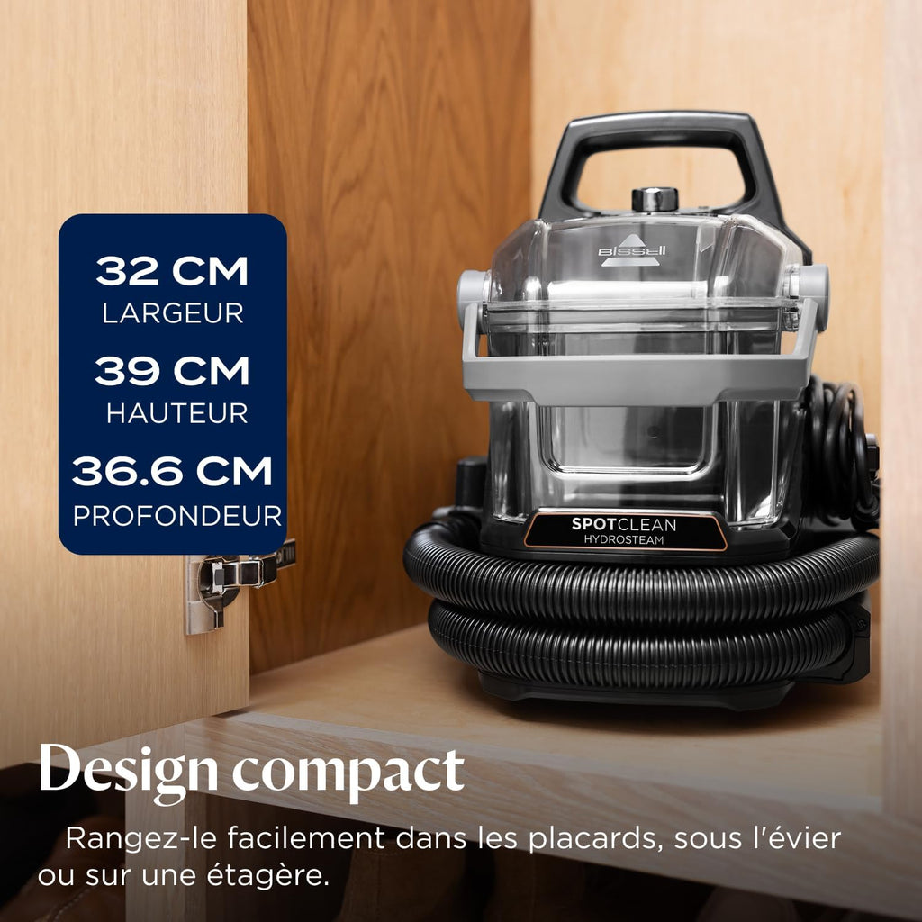 Shampouineuse SpotClean HydroSteam 1000 W 1,9 L nettoyeur vapeur 16800 Pa double réservoir tuyau 1,5 m cordon 4,5 m