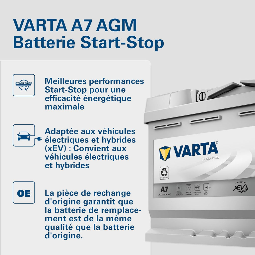 Batterie de démarrage Silver Dynamic AGM L3 A7 12 V 70 Ah 760 A Start-Stop polarité droite 278 x 175 x 190 mm