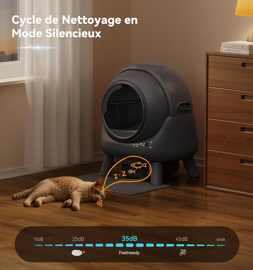 Litière chat autonettoyante bac automatique anti odeur contrôle app capacité 65L
