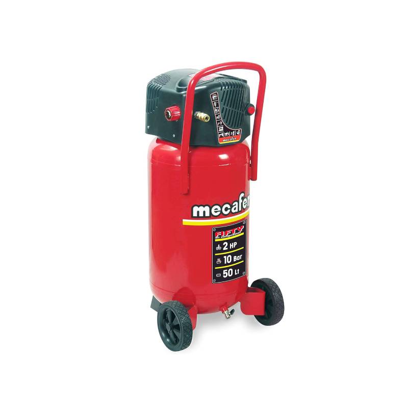 Compresseur Fifty 50 L 2 hp 1500 W 230 V sans huile pression 10 bars débit 140 L/min tuyau 5 m rouge