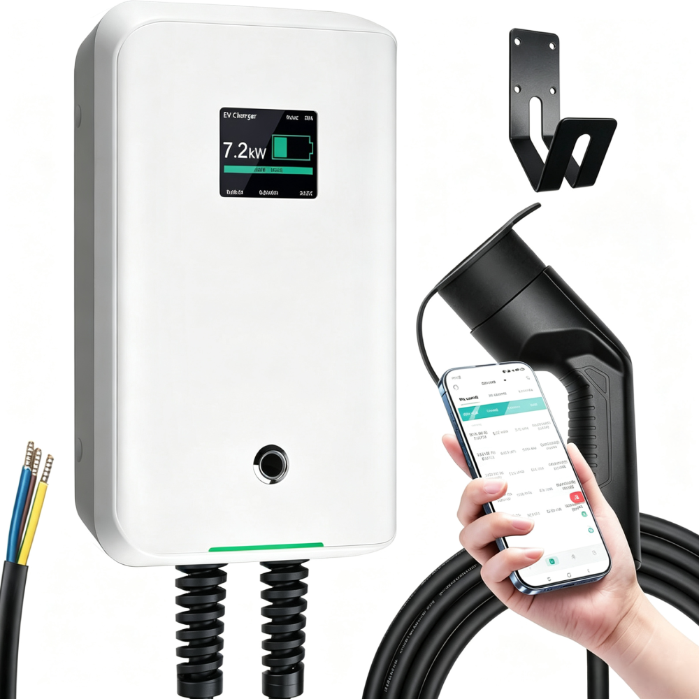 Chargeur EV Type 2 7KW-APP 32 A 7,68 kW câble 6,1 m Bluetooth WiFi IEC 62196-2 blanc