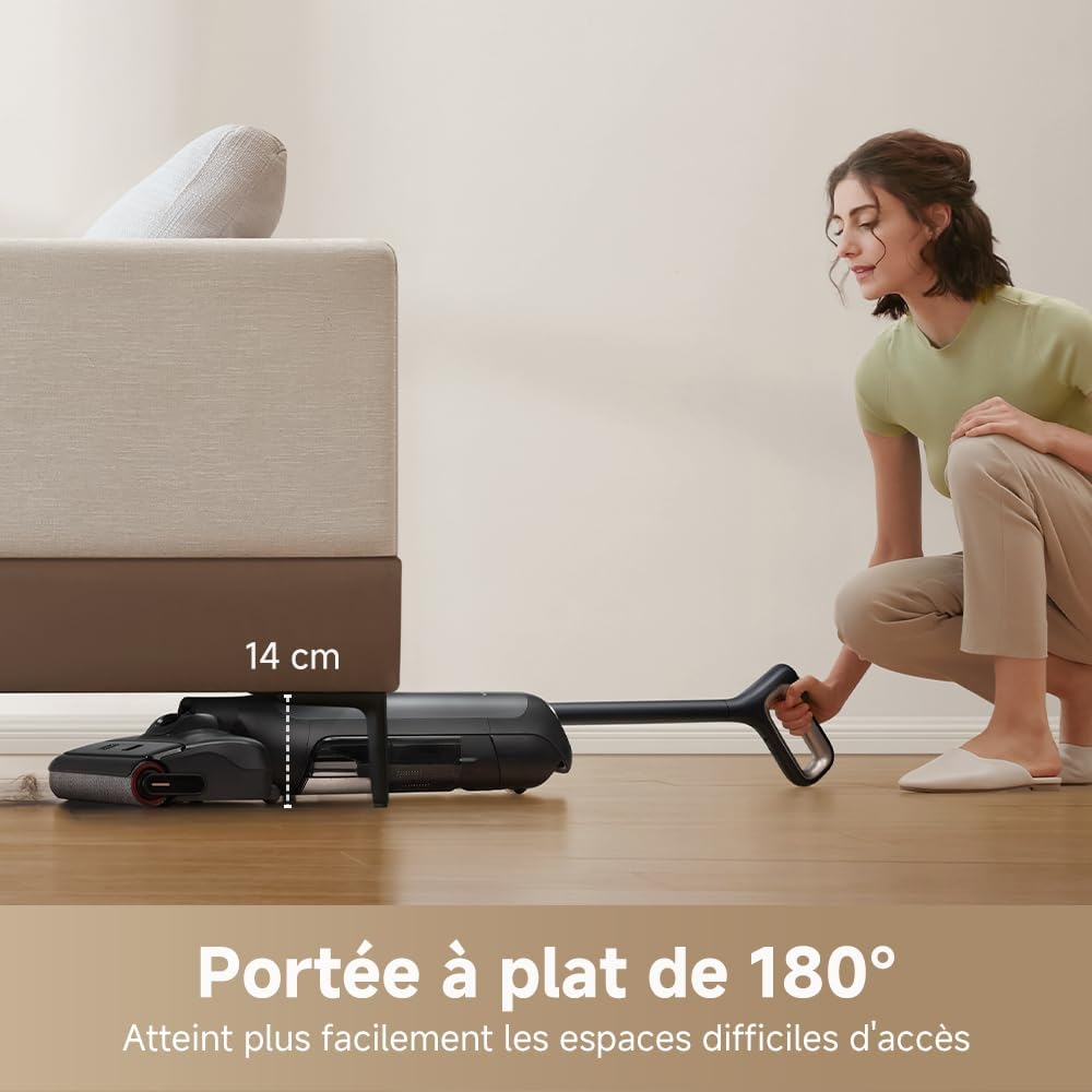 Aspirateur laveur eau et poussière M10 18 kPa portée à plat 180° lavage brosse 75 °C séchage air chaud 5 min