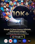 Vidéoprojecteur G2 Google TV 14.0 1080P natif 4K 2200 ANSI MEMC HDR10 Dolby Audio 40 W WiFi 6 Bluetooth 5.4