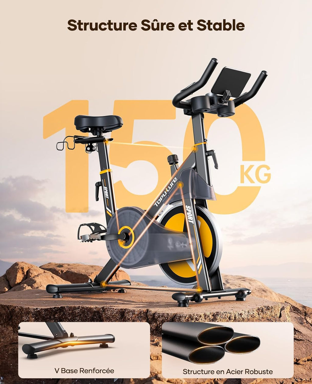 Vélo d’appartement TEB5 résistance magnétique électrique 32 niveaux écran tactile capteur cardiaque Bluetooth charge 150 kg