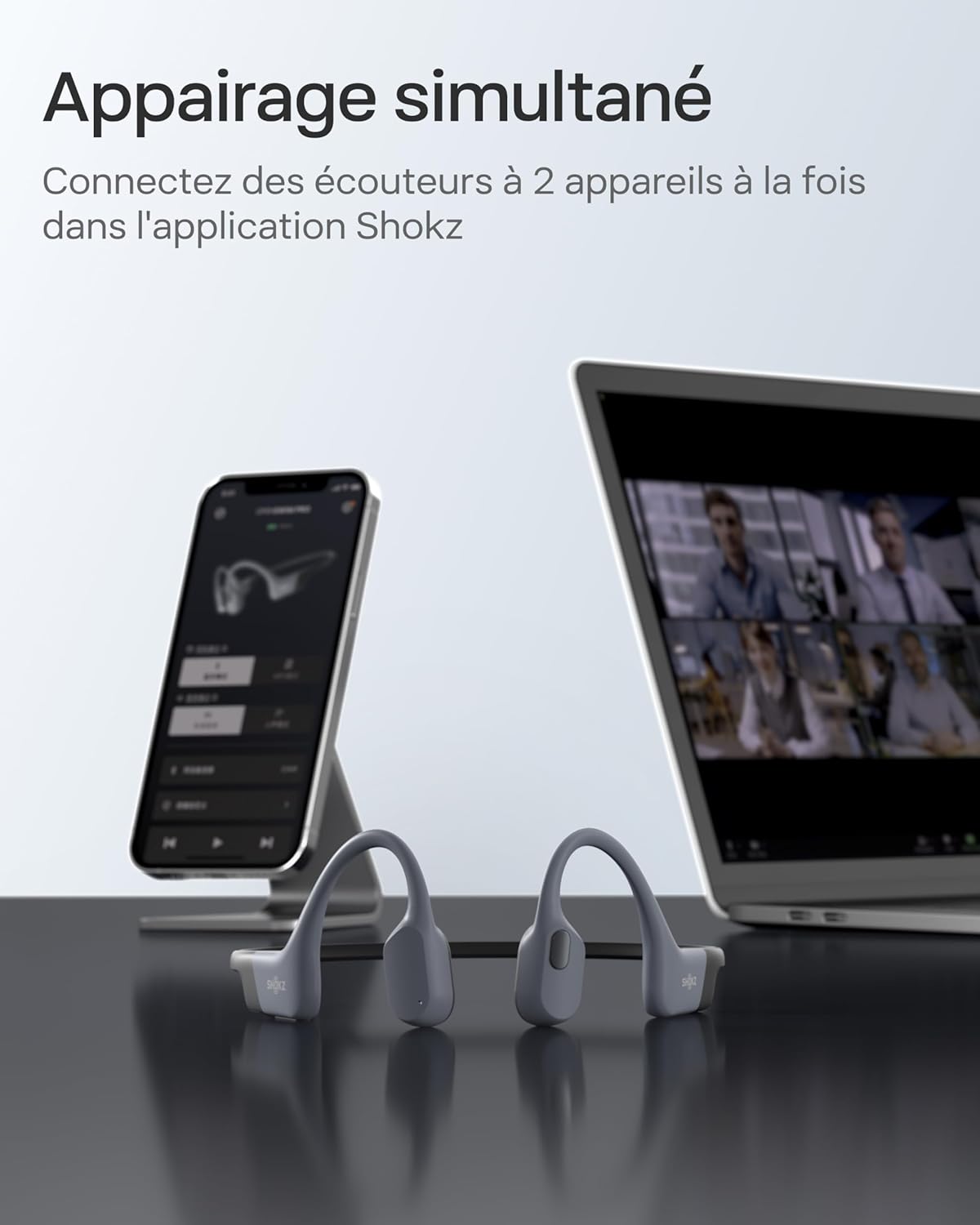 Casque à conduction osseuse OpenSwim Pro IP68 Bluetooth 5.4 stockage MP3 32 Go autonomie 9 h gris