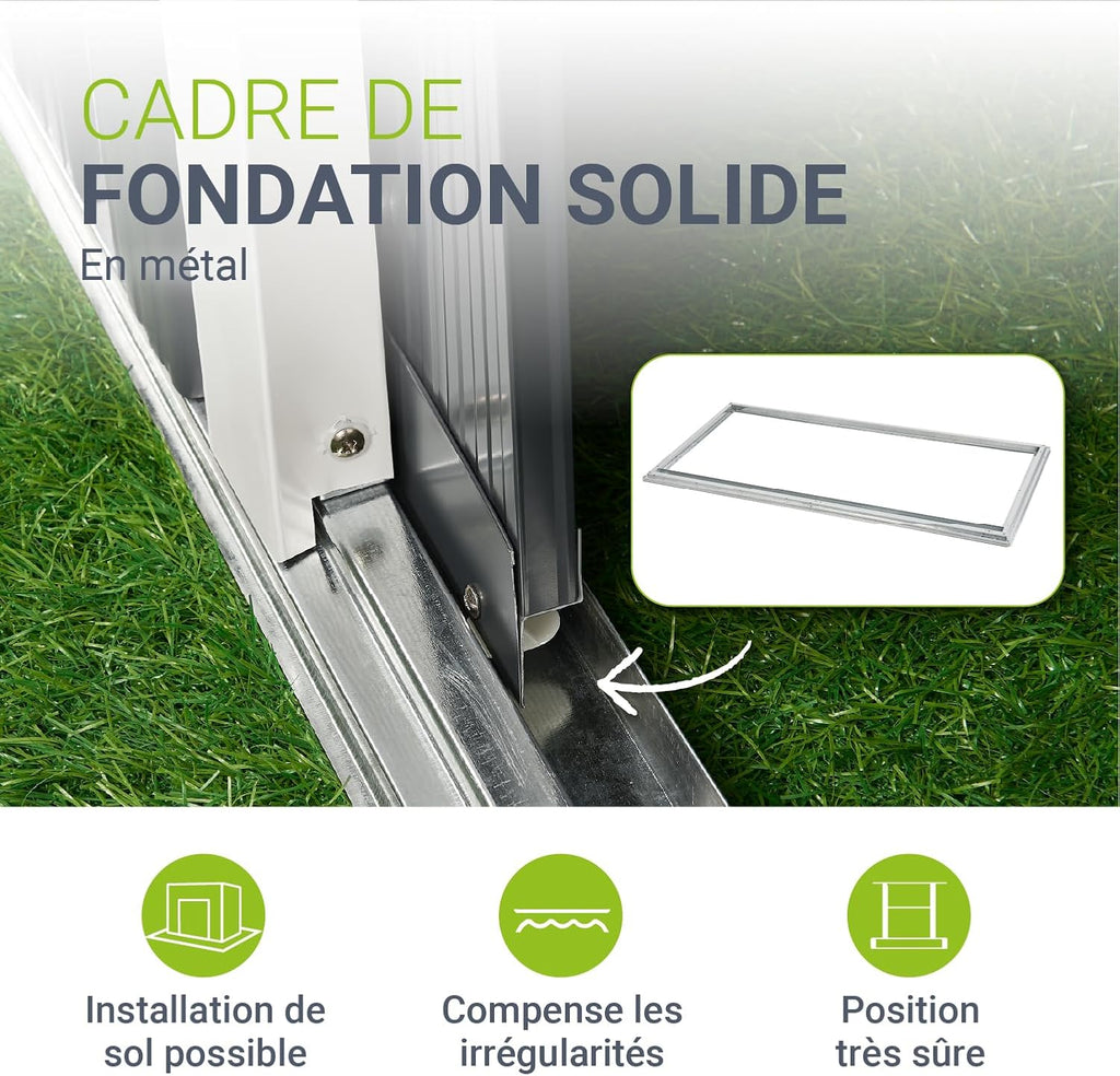 Abri de jardin métallique S 88 x 164 x 182 cm avec cadre de fondation porte coulissante verrouillable gris foncé
