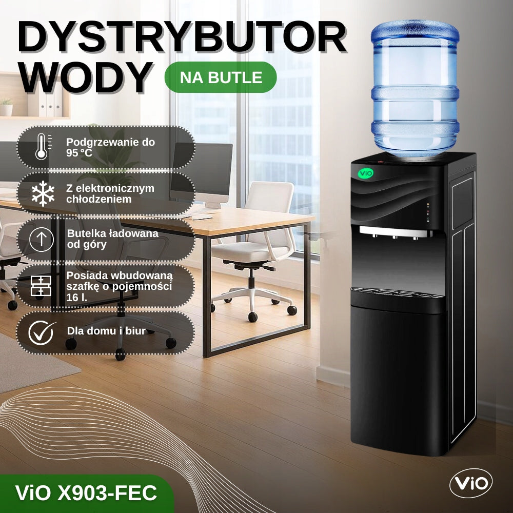 Nowoczesny Dystrybutor Wody X903-FEC w kolorze czarnym z elektronicznym chłodzeniem i szafką