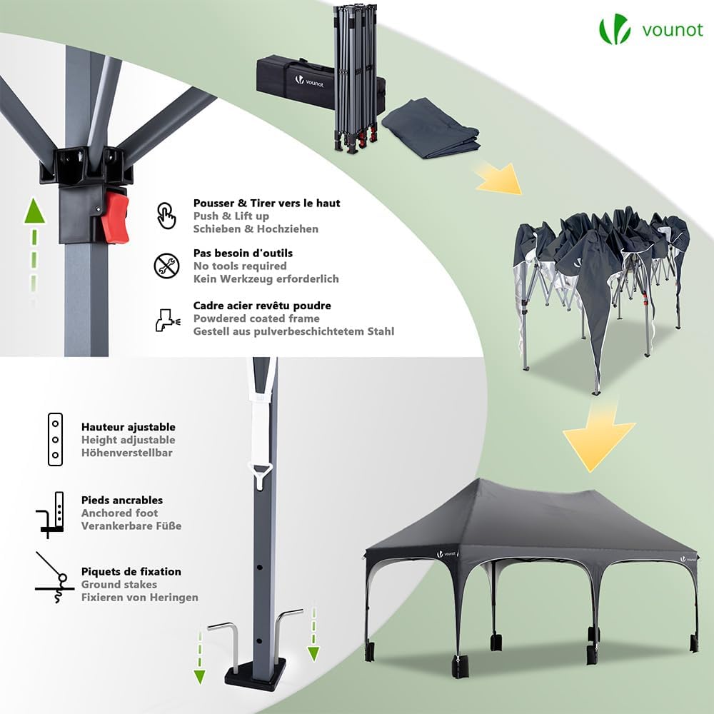Tonnelle de jardin pliante 3 x 6 m avec parois amovibles sacs de sable structure acier protection UV50+ imperméable
