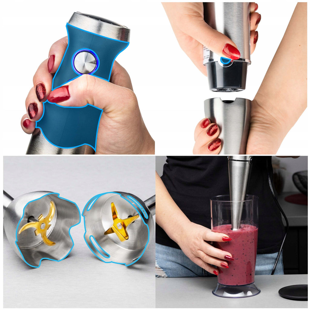 Blender ręczny Six-Edge HB01S 1500 W 8w1 z tytanowymi ostrzami 25 prędkościami Turbo i zestawem 14 elementów