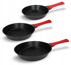 Zestaw Patelni Obsidian 3 Elementy 20 cm 24 cm 28 cm Powłoka Nieprzywierająca Greblon Pełna Indukcja Odlewane Aluminium