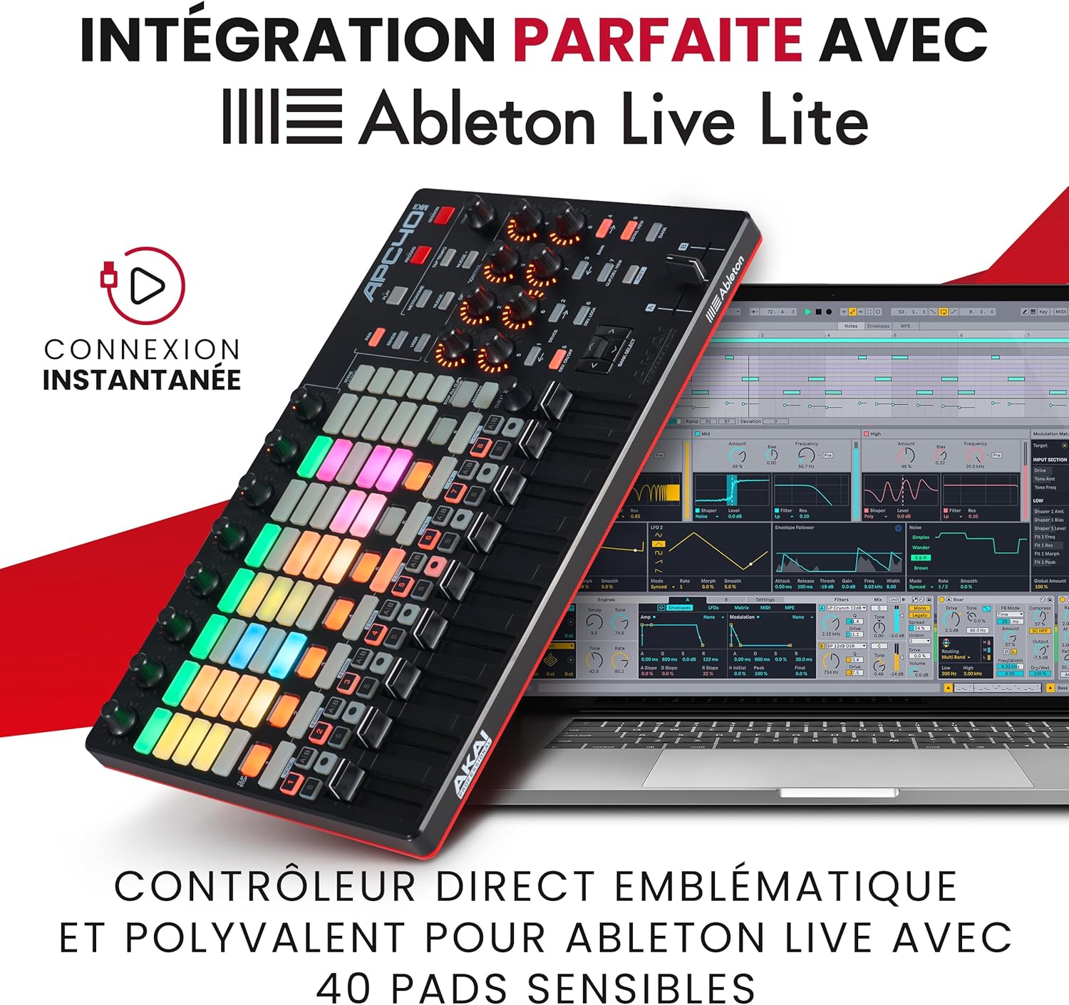 Contrôleur MIDI USB APC40 MKII 40 pads RGB avec 9 faders 8 boutons Ableton Live pour production musicale 1,8 kg