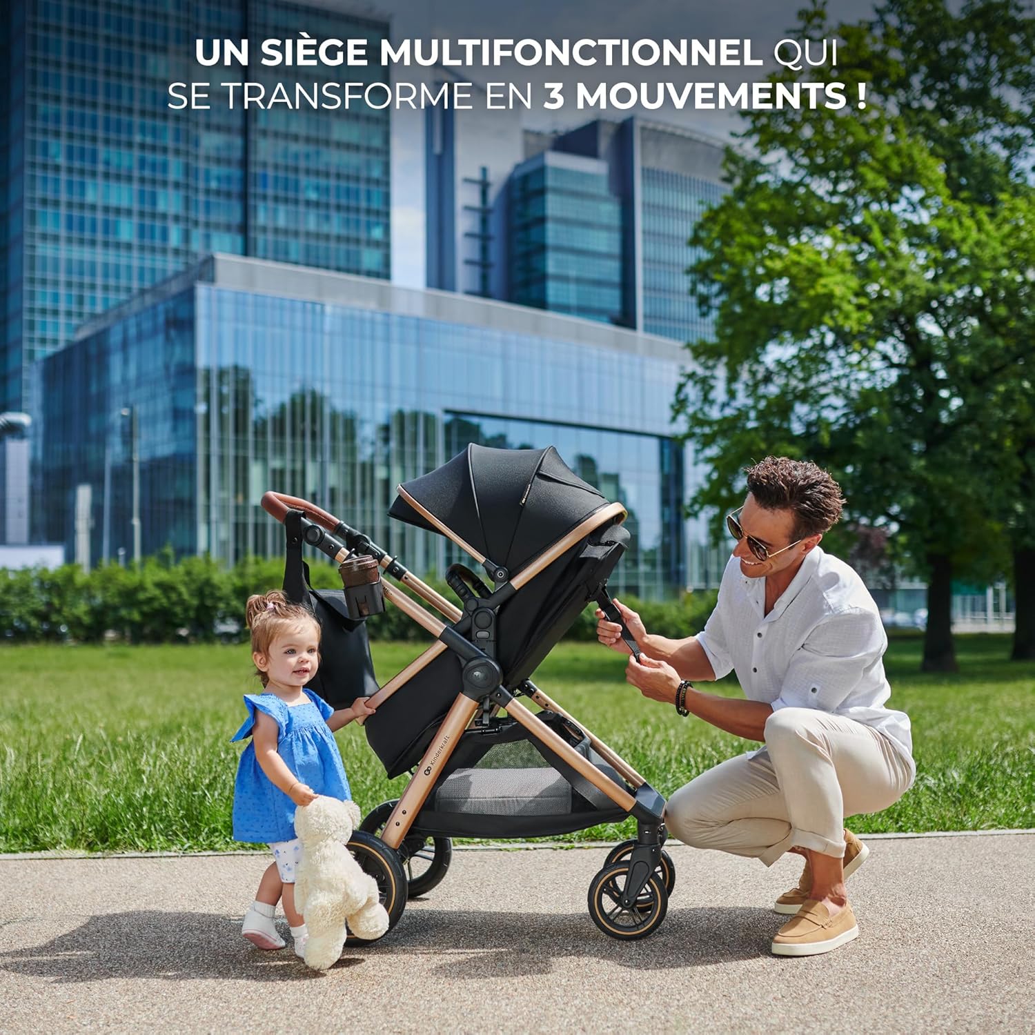 Poussette 3 en 1 ESME travel system siège auto MINK PRO i-Size 40 à 75 cm pliable tout-terrain harnais 5 points beige