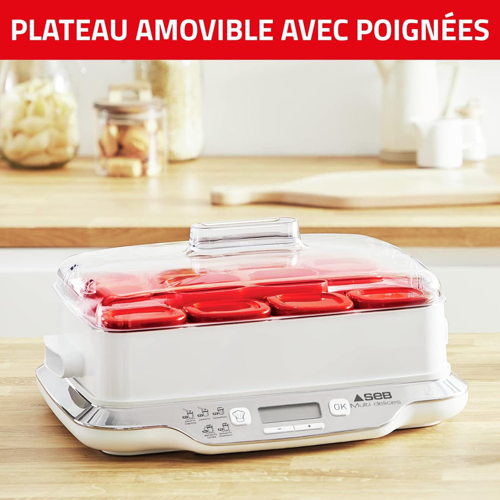 Yaourtière Multi Délices Express YG661500 12 pots verre 140 ml 5 programmes 600 W blanc rouge