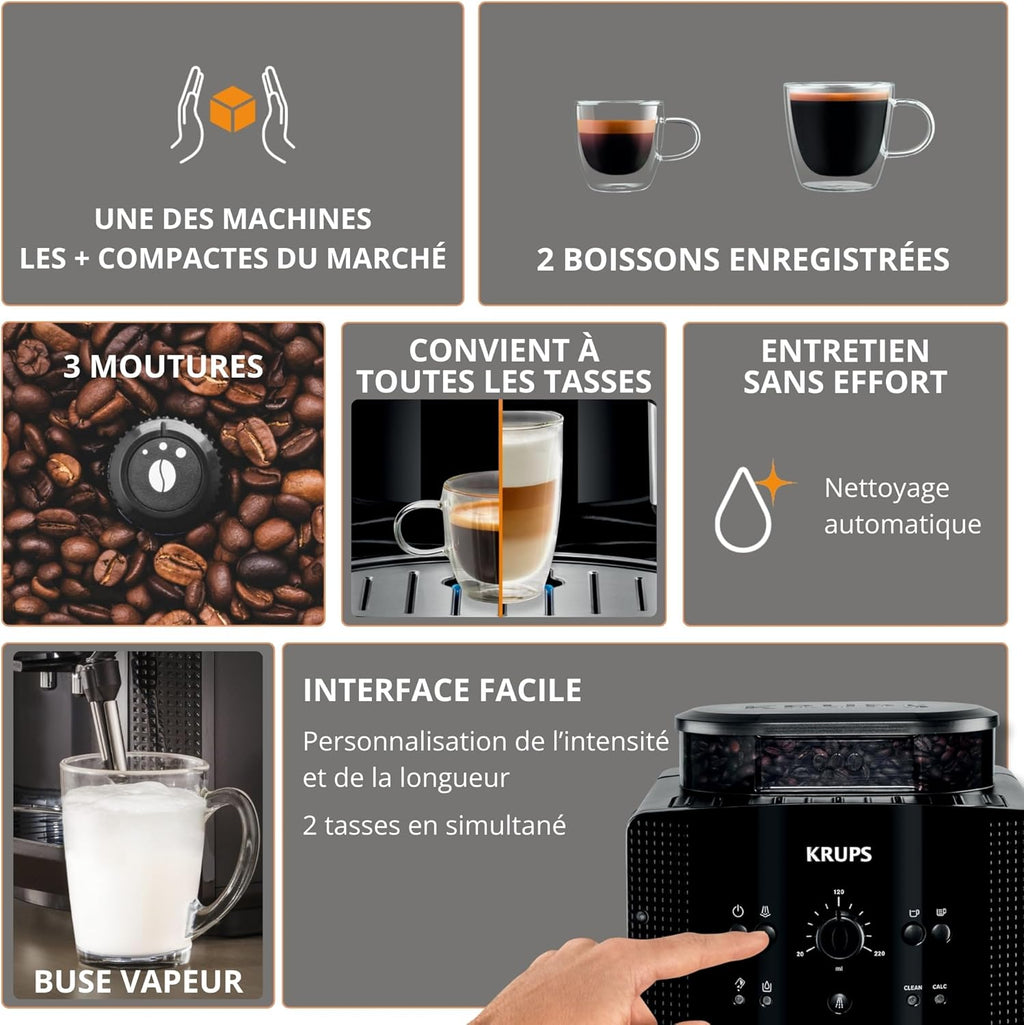 Machine à café grain Essential YY8125FD 15 bars 1400 W réservoir 1,7 L bac grains 260 g buse vapeur nettoyage automatique