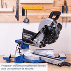 Scie à onglets radiale HM254 2000 W lame 255 mm coupe 340 x 90 mm laser 2 lames incluses