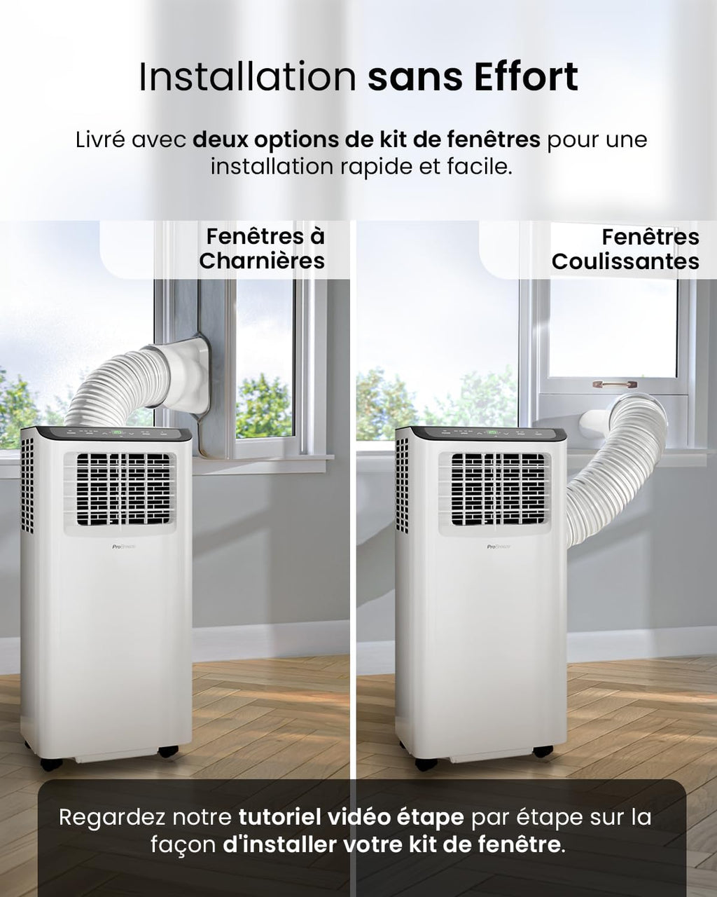 Climatiseur mobile 9000 BTU 4 en 1 WiFi minuterie 24 h télécommande kit fenêtre 22 m² classe A