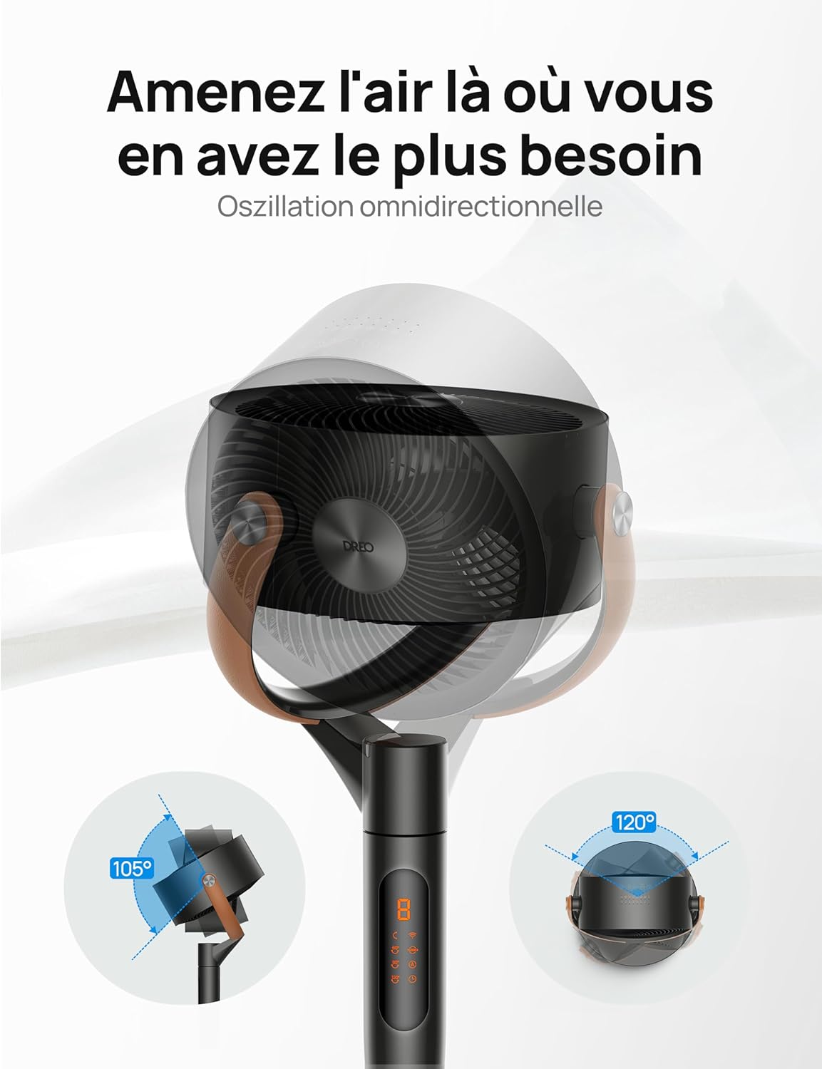 Ventilateur sur pied intelligent PolyFan 513S 25 dB 8 vitesses 6 modes oscillation 120 et 105 degrés WiFi télécommande noir