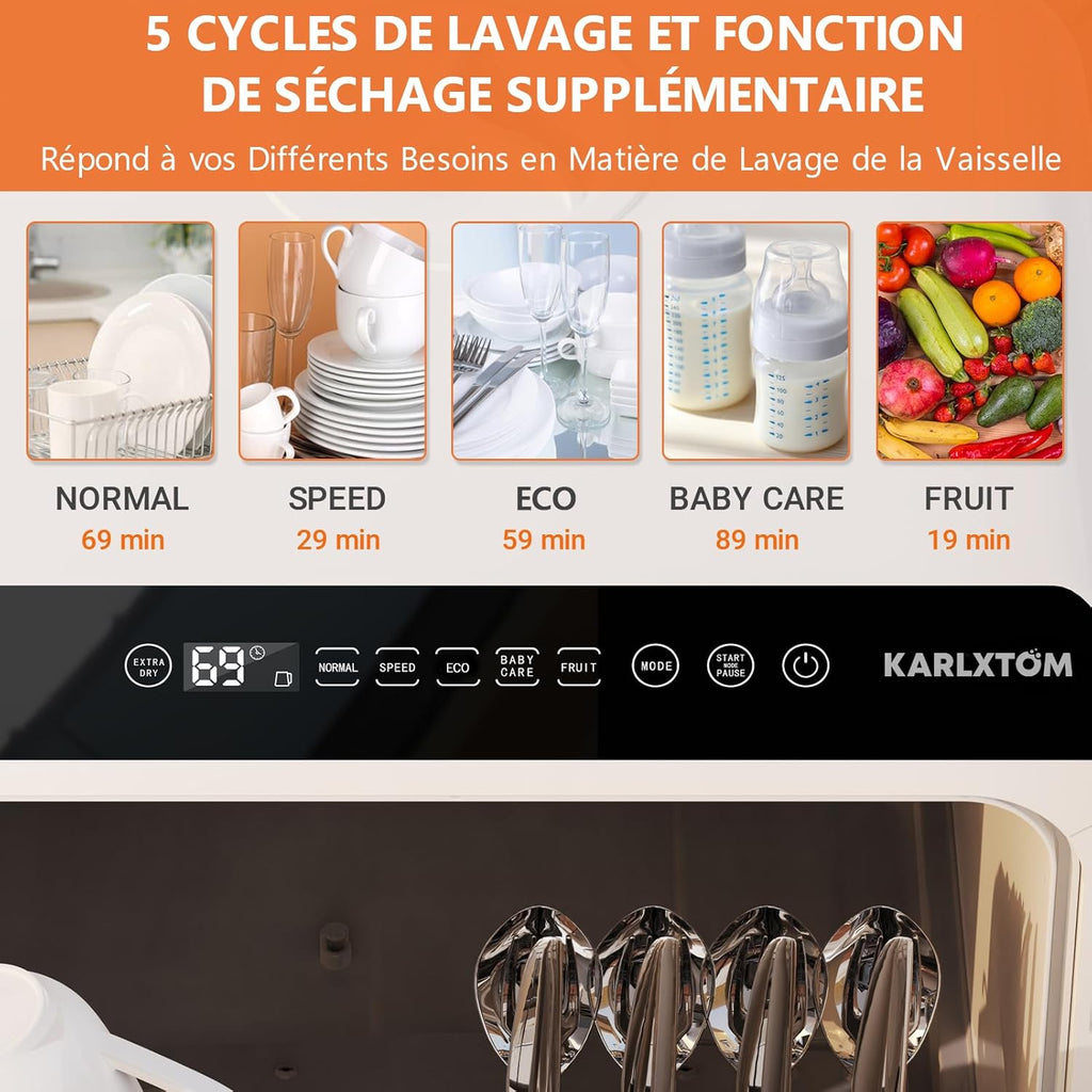Lave-vaisselle de table TDQR03A 5 L 45 cm 5 programmes écran tactile LED séchage blanc