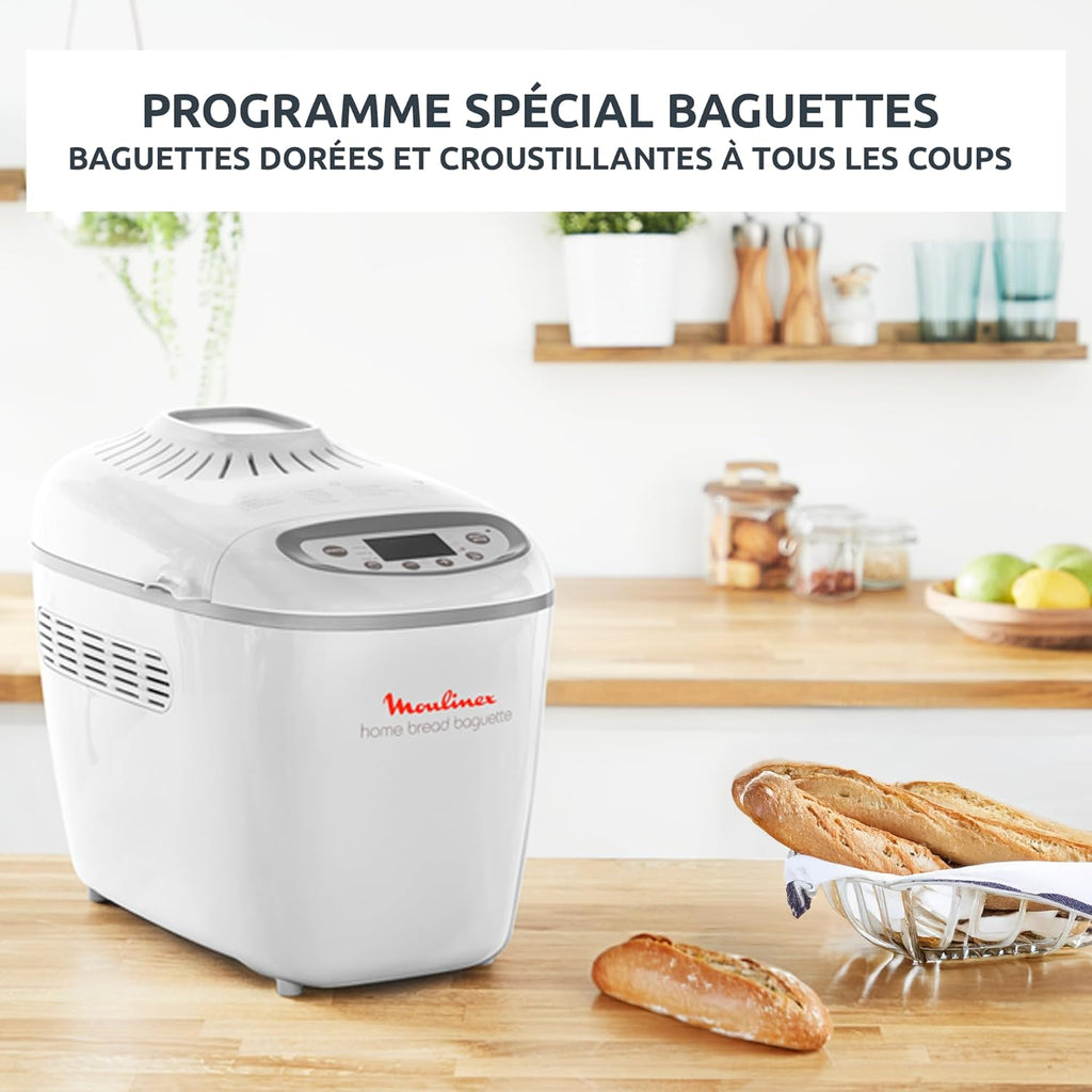 Machine à pain Home Bread Baguette OW610110 1650 W 16 programmes capacité 1,5 kg 3 dorages plaques baguettes blanc
