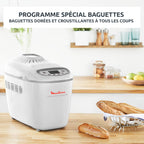 Machine à pain Home Bread Baguette OW610110 1650 W 16 programmes capacité 1,5 kg 3 dorages plaques baguettes blanc