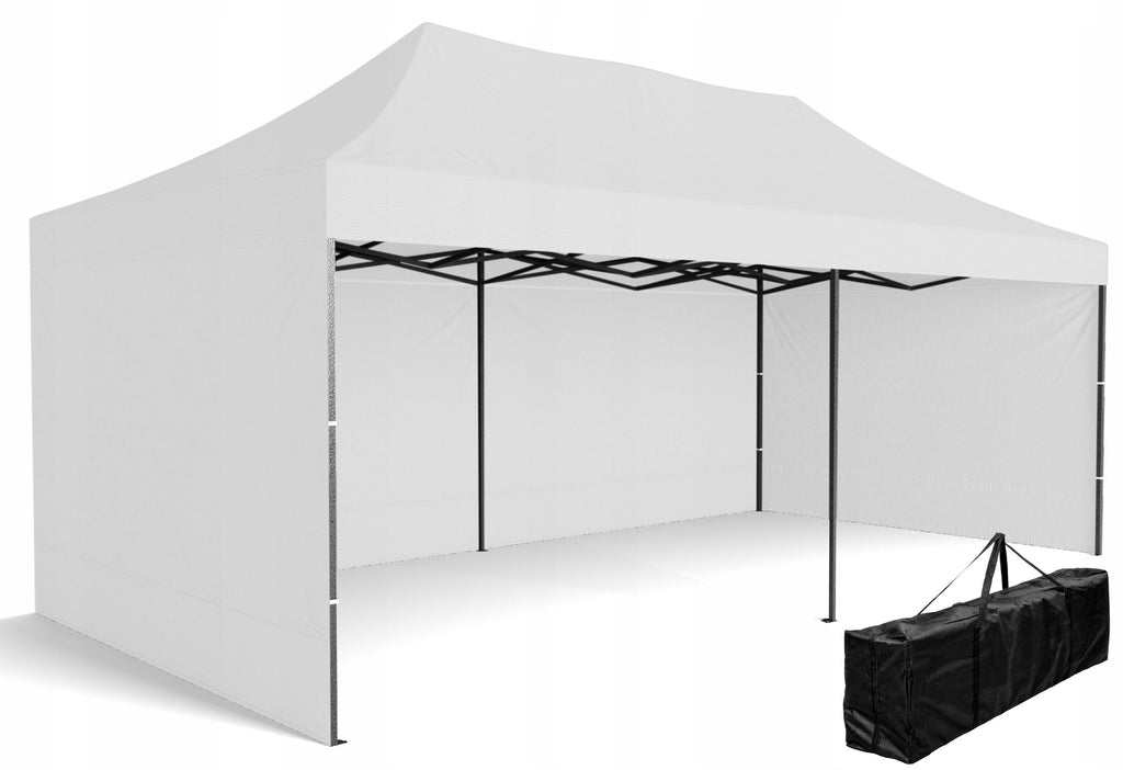 Pawilon namiot handlowy ekspresowy 3x6 m PVC biały 3 ściany stelaż stalowy torba transportowa