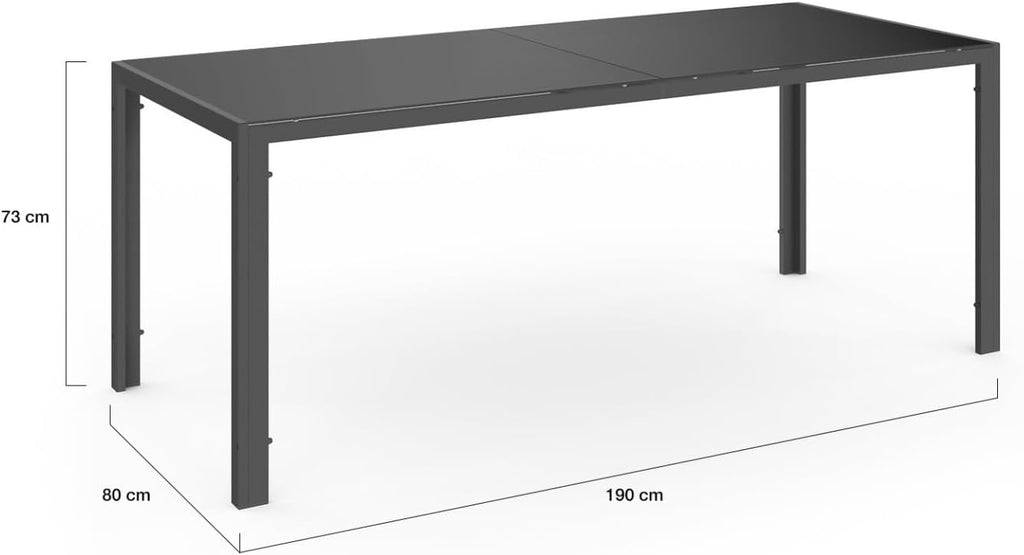 Salon de jardin Madrid 8 places table 190 x 80 cm 8 chaises empilables plateau verre trempé acier gris anthracite