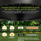 Trampoline extérieur diamètre 228-427cm avec filet sécurité couverture protection capacité charge 150kg enfants