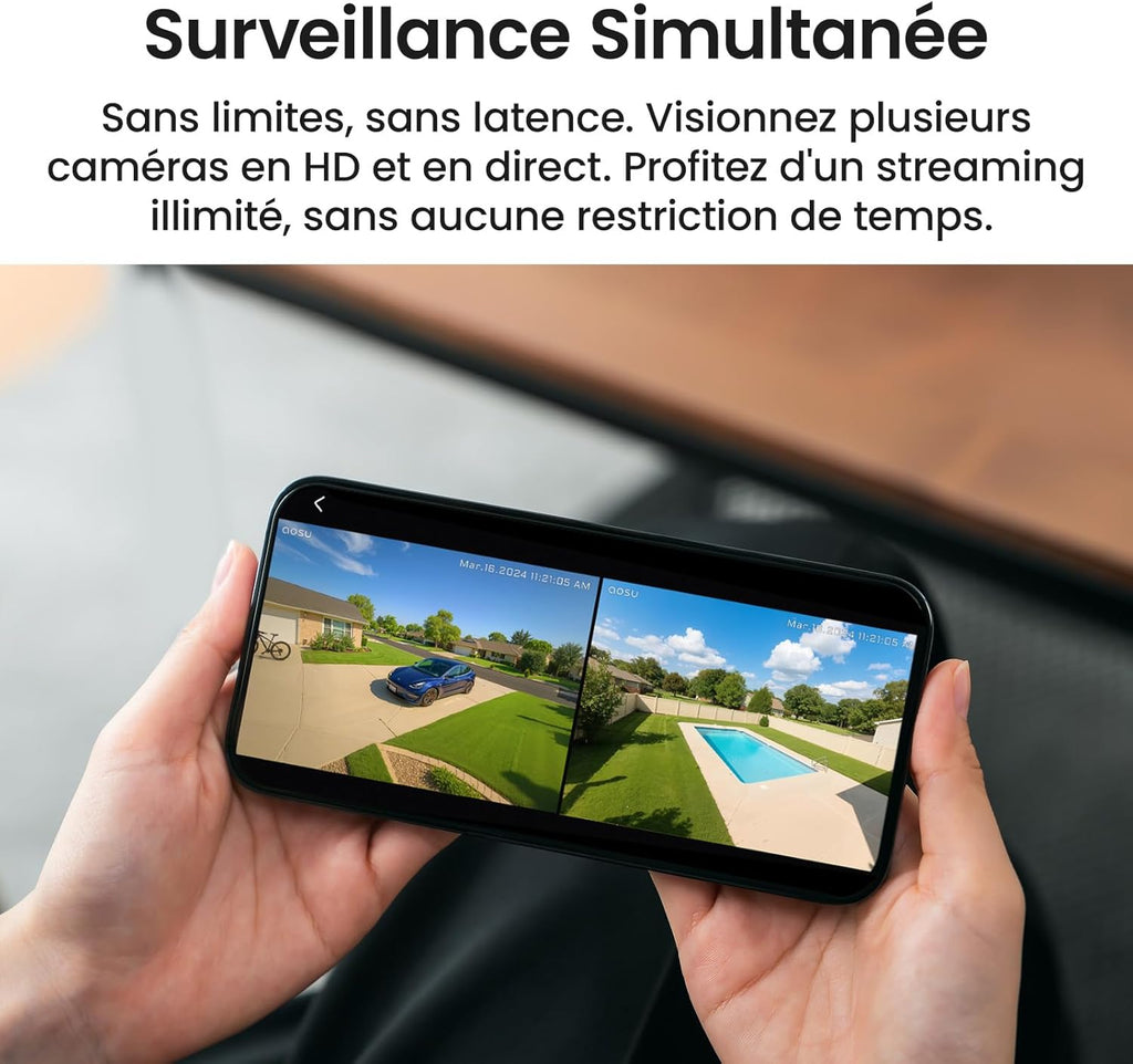 Caméra surveillance 4K T2 Ultra solaire kit 2 caméras 8MP vision nocturne 32 Go local extensible 1 To panorama 360° suivi IA