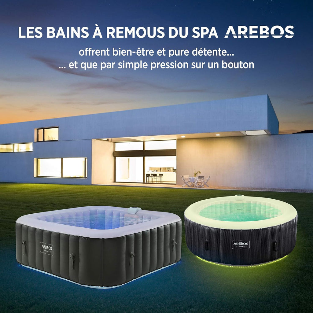 Spa gonflable Tenerife 6 personnes 185 x 185 cm 910 L 130 jets massage LED avec couvercle anthracite