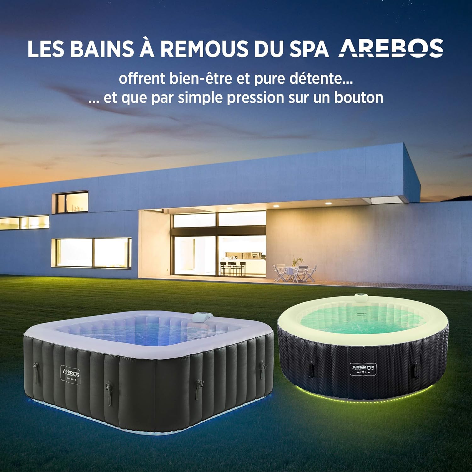 Spa gonflable Tenerife 6 personnes 185 x 185 cm 910 L 130 jets massage LED avec couvercle anthracite