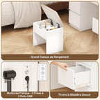 Coiffeuse miroir LED 115 x 60 cm tabouret inclus 7 tiroirs station recharge éclairage réglable blanc