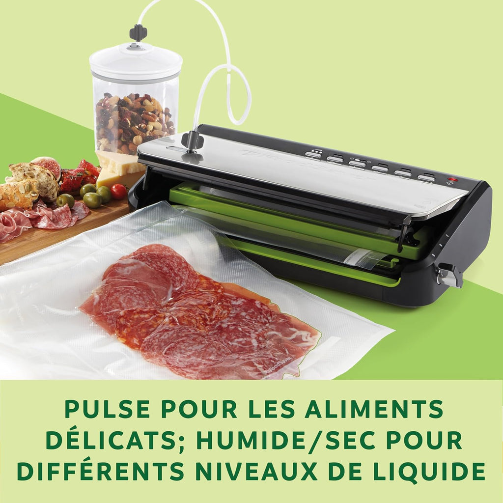Machine sous vide FFS005X 140 W semi-automatique fonction pulse cutter intégré rangement rouleau sacs inclus noir