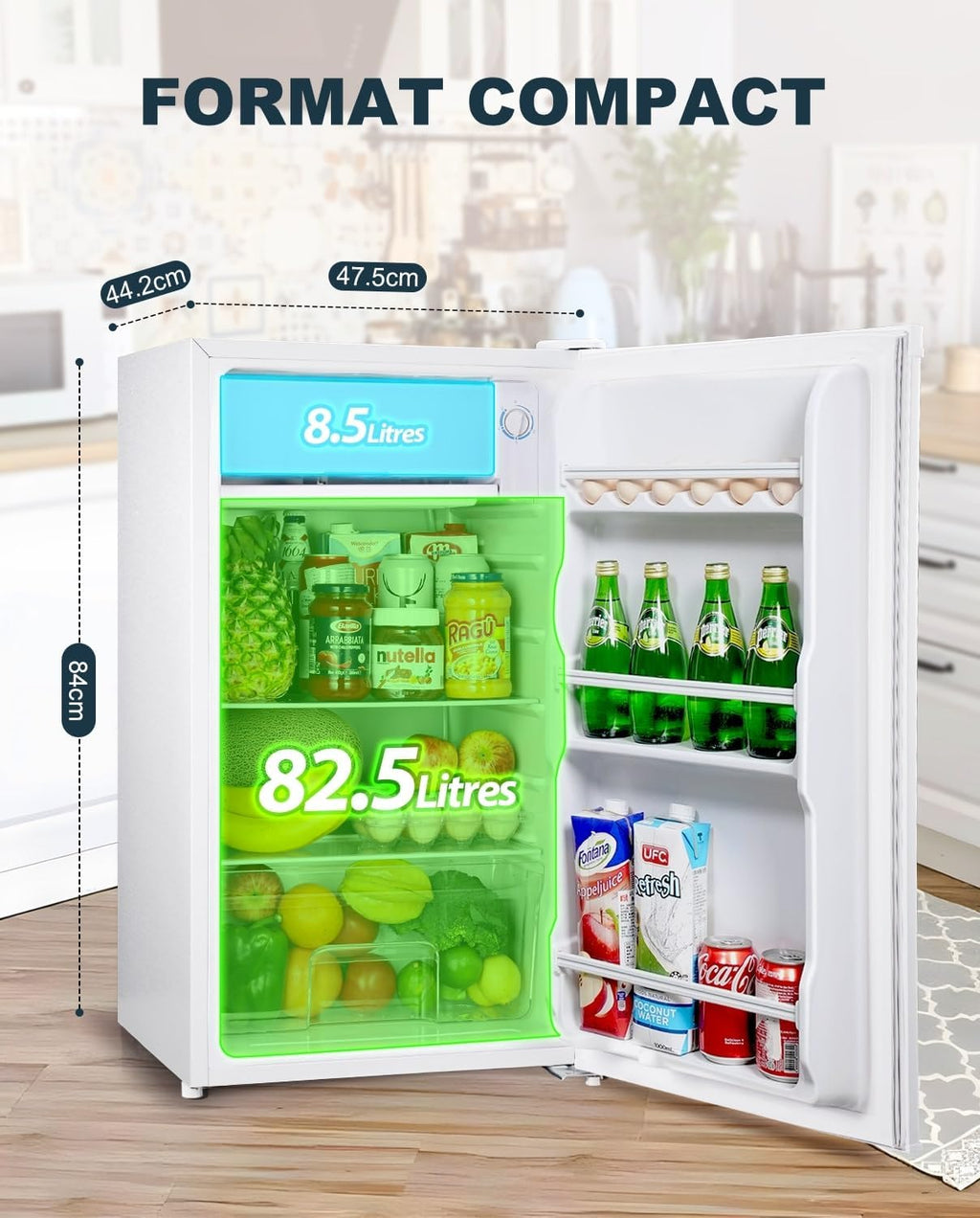 Petit réfrigérateur BR321 91 L avec congélateur 8,5 L thermostat réglable porte réversible blanc