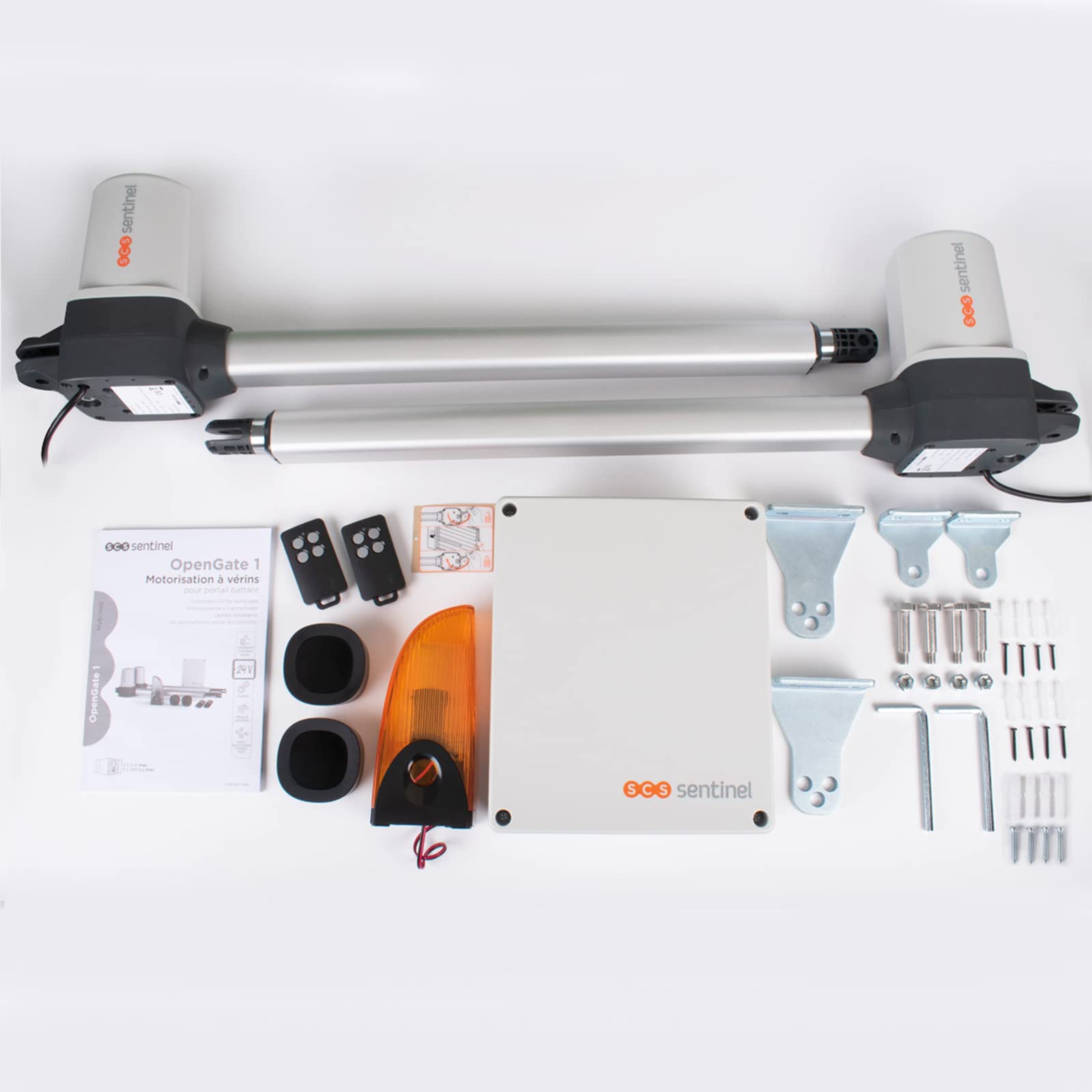 Motorisation portail battant OpenGate MVE0100 24V avec 2 télécommandes portée 50 m feu LED compatible WiFi portail jusqu'à 400 kg