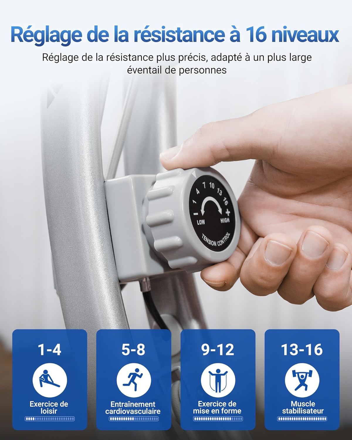 Vélo d’appartement pliable 4 en 1 MERACH résistance magnétique 16 niveaux écran LCD pouls app selle confortable bleu