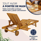 Chaises longues jardin Tami Sun bois acacia pliantes roues type transat bain de soleil