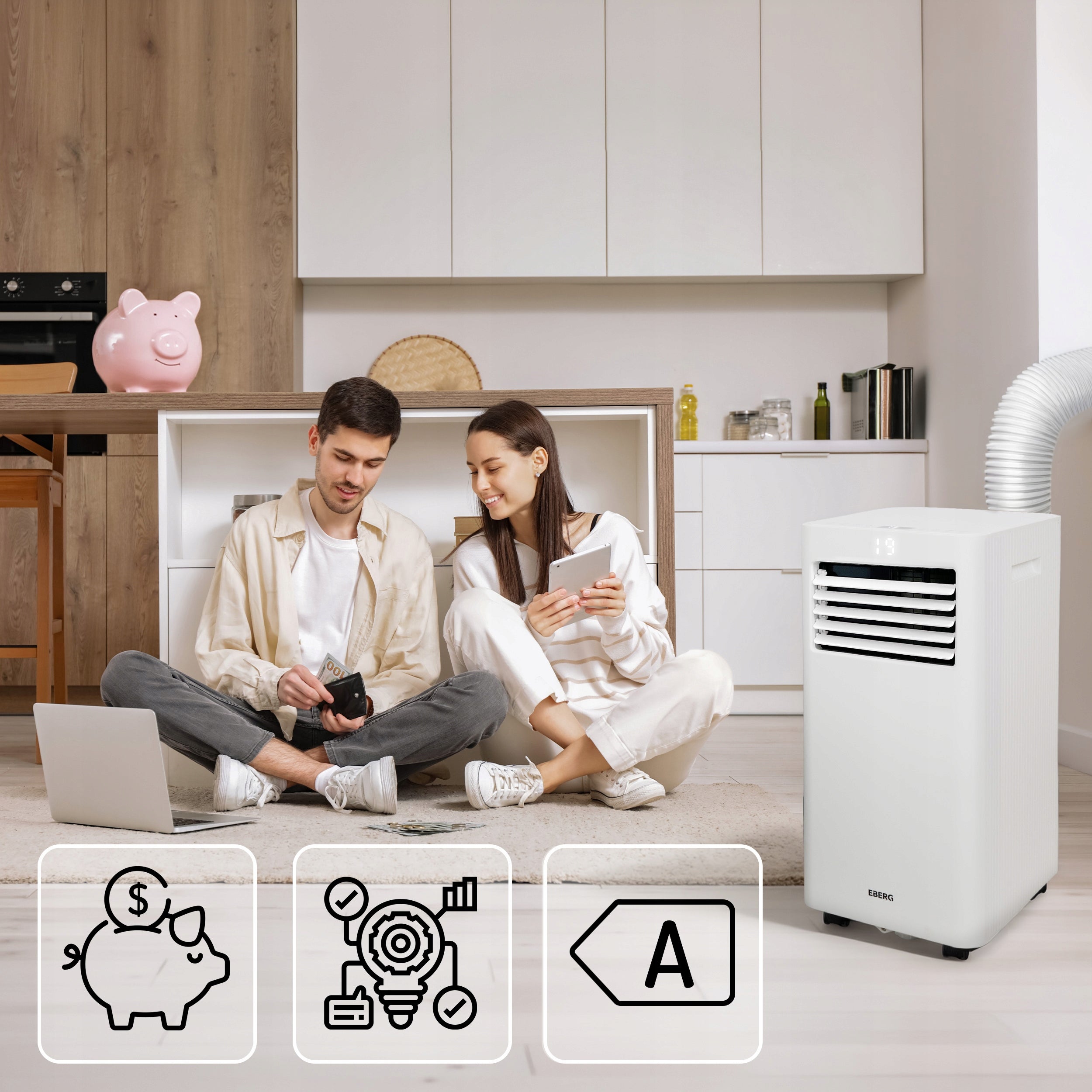Przenośny klimatyzator z funkcją chłodzenia osuszania i wentylacji RIO R29E1 3kW 10000 BTU WiFi 24l/24h