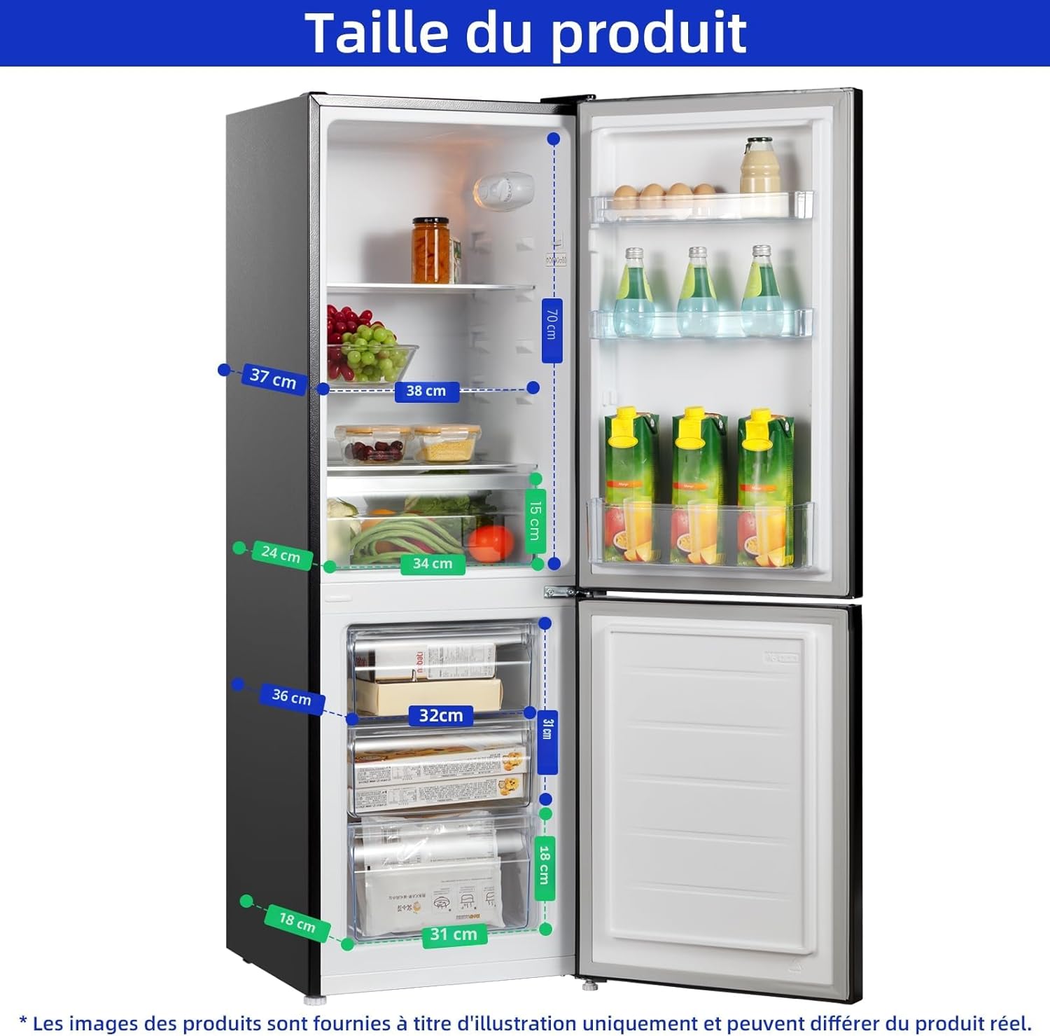Réfrigérateur congélateur bas FBM157L42 157 L 109 + 48 L largeur 47,4 cm Low Frost 39 dB portes réversibles noir