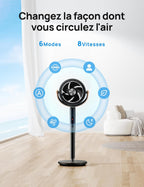 Ventilateur sur pied intelligent PolyFan 513S 25 dB 8 vitesses 6 modes oscillation 120 et 105 degrés WiFi télécommande noir