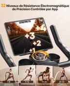 Vélo d’appartement TEB5 résistance magnétique électrique 32 niveaux écran tactile capteur cardiaque Bluetooth charge 150 kg